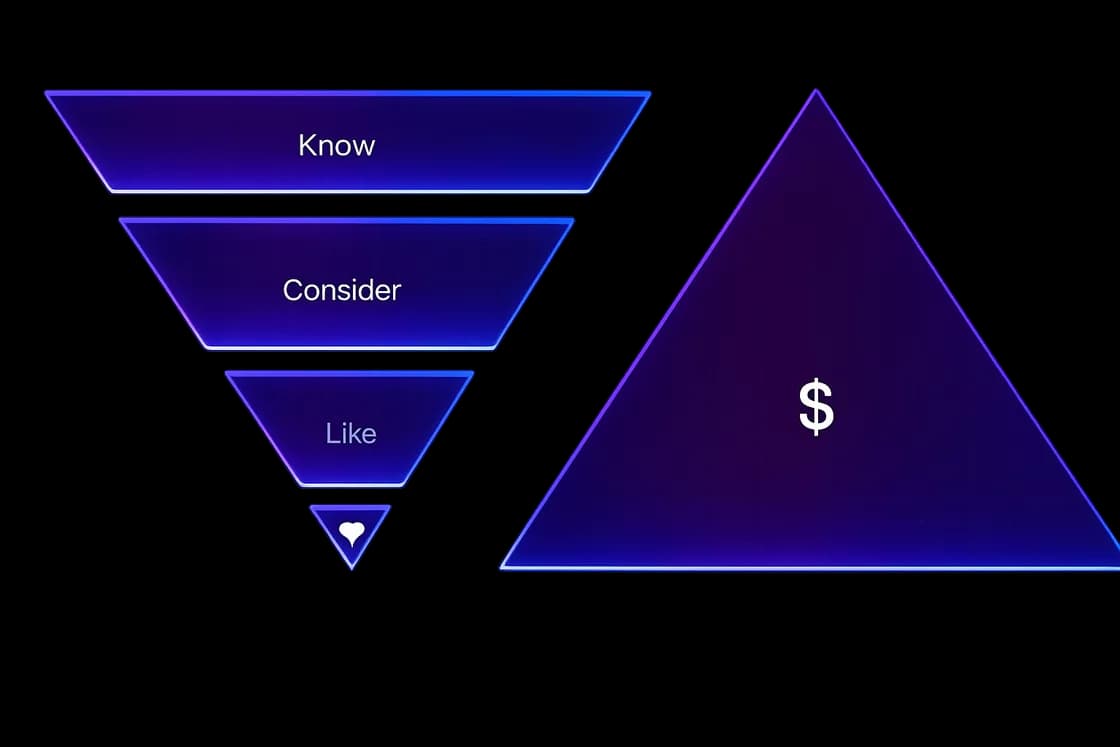 Funil Share of Attention: Conteúdo, Interações, Sentimento, Peso por Plataforma → Share of Wallet